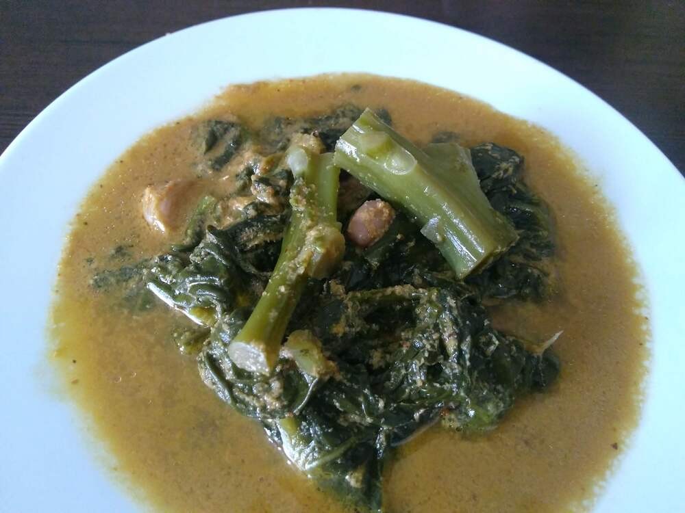 Malabar Spinach Curry served