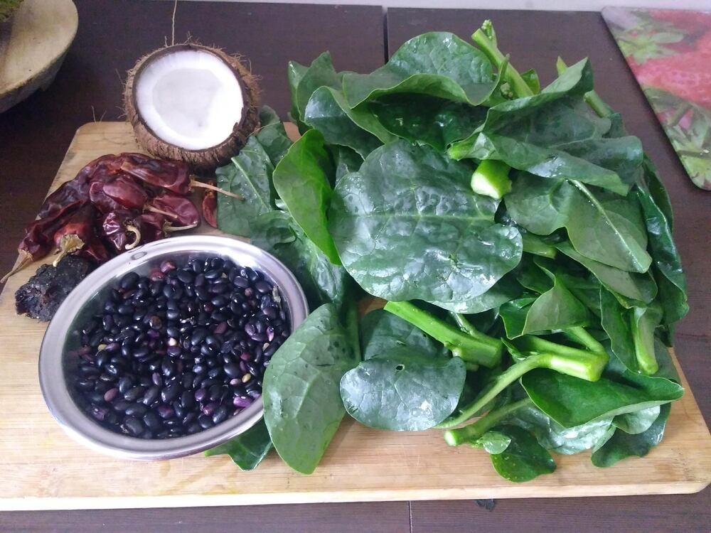 Picture of Ingredients for Malabar spinach curry